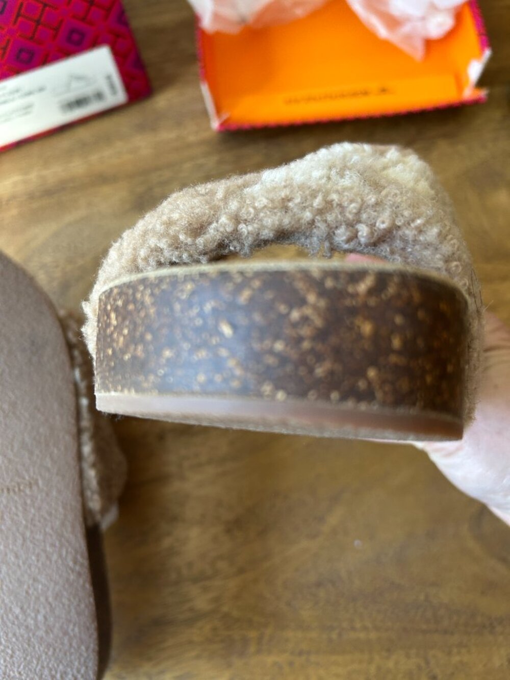 Tory Burch Tan Shearling Slide Sandals - Picture 8 of 9